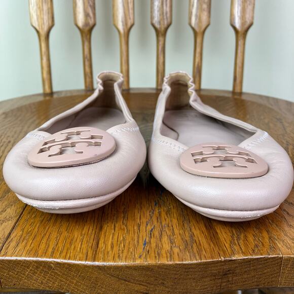 Tory Birch Minnie Travel Ballet Flats Scrunchie Back Nude Blush Color Sz 8 - Picture 3 of 16